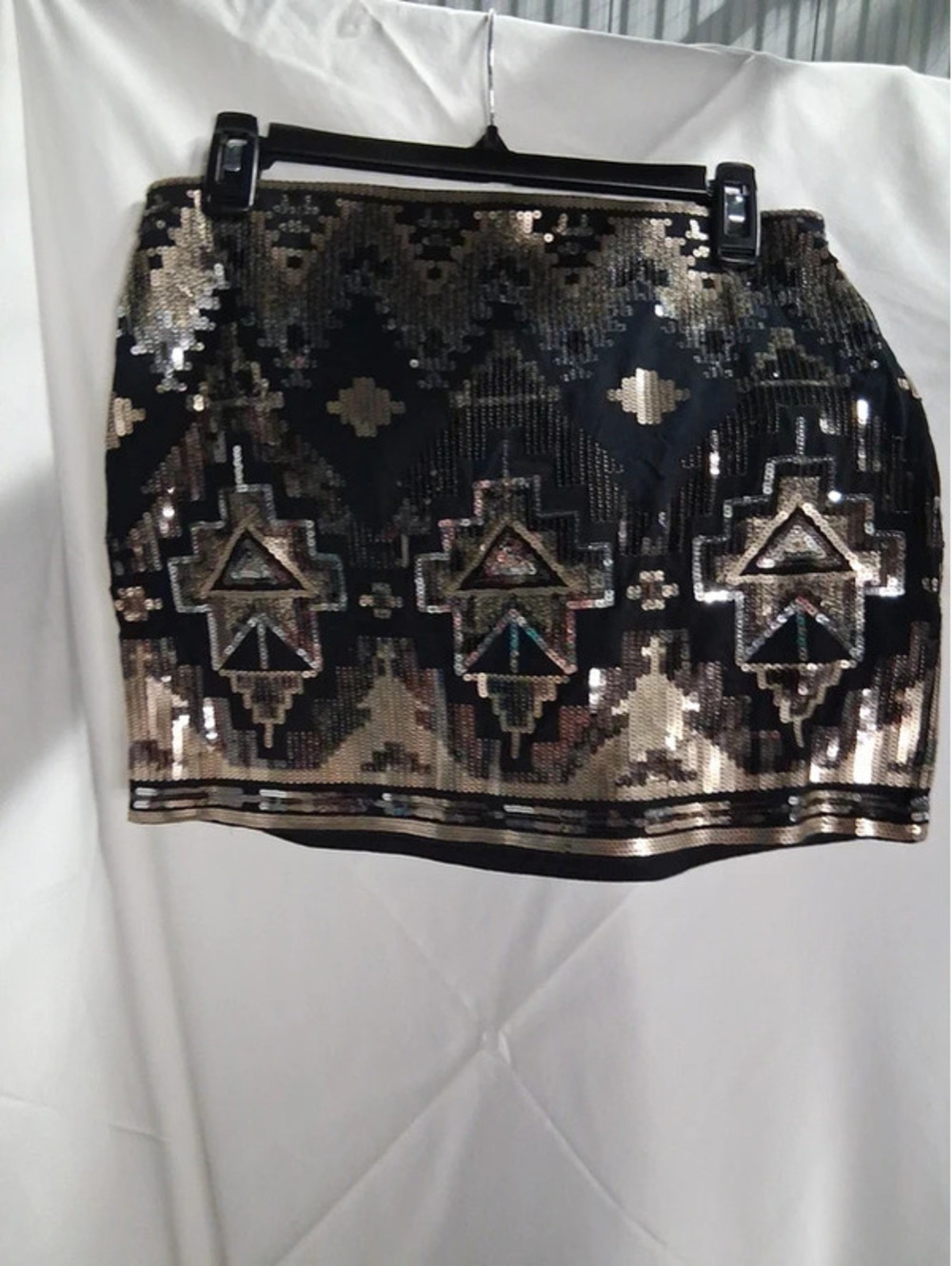 Express Women Size S/P Pull On Mini Skirt Aztec Sequin Party Club Fun o2